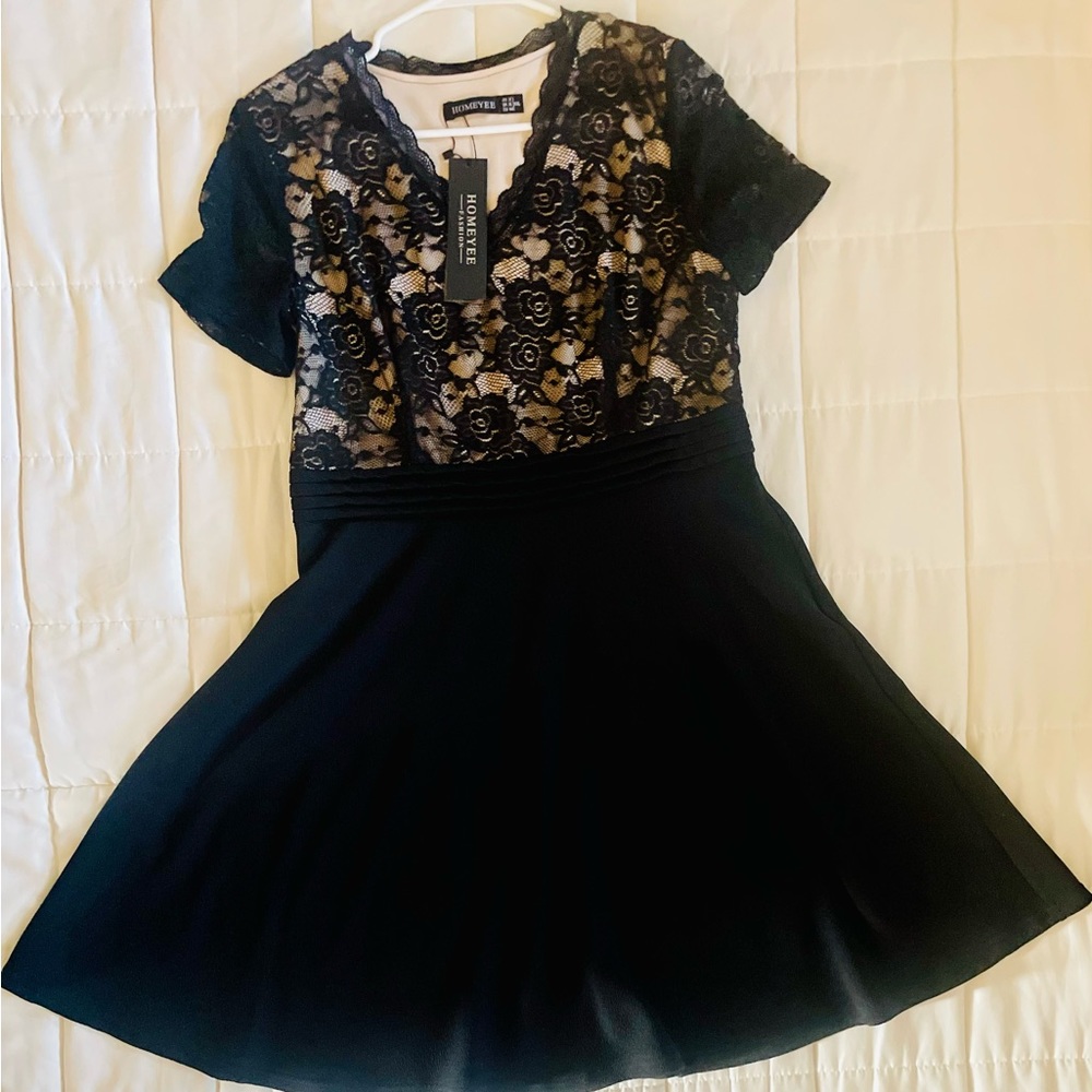 Elegant casual party A line dress, V neck, short sleeve, knee length Size XL